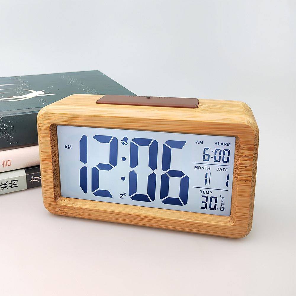 Wooden Digital Alarm Clock Snooze Display Bedside Desk Table Clock_0