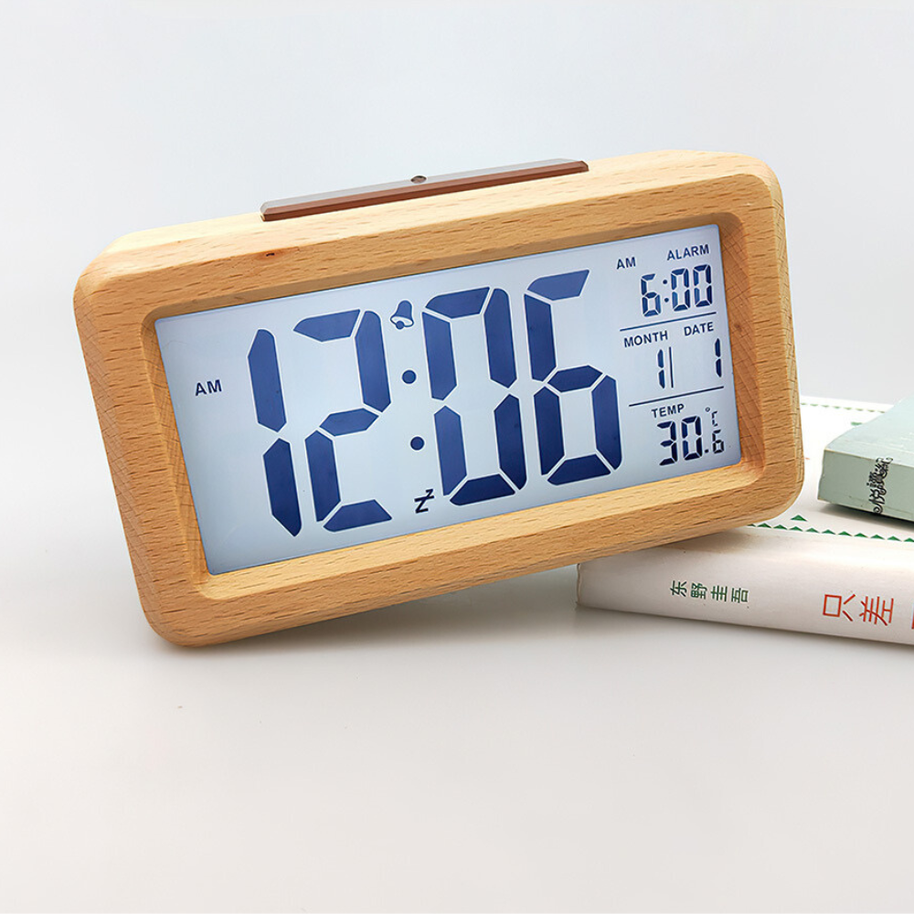 Wooden Digital Alarm Clock Snooze Display Bedside Desk Table Clock_1