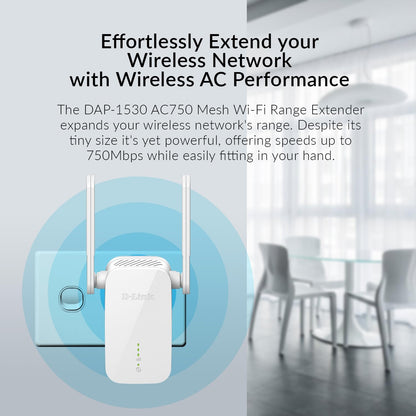 D-Link Australia AC750 Mesh Wi-Fi Range Extender (DAP-1530-AU), Access Point, Repeater, Fast Ethernet Port, WPA3, AU Plug, White