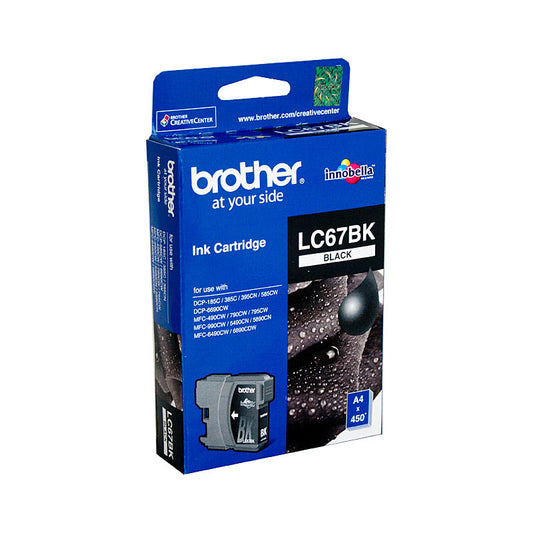 Brother LC-67BK Black Ink Cartridge - DCP-385C/395CN/585CW/6690CW/J715W, MFC-490CW/5490CN/5890CN/6490CW/6890CDW/790CW/795CW/990CW- up to 450 pages