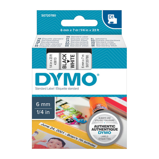 DYMO Black on White 6mm x7m Tape